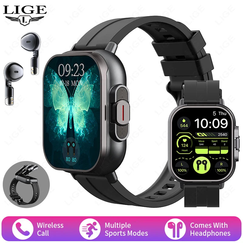 New Smart Watch Men 2 in 1 Earbuds Heart Rate GPS Track TWS Bluetooth Earphone Monitor Play Music Sport Fitness Smartwatch Women