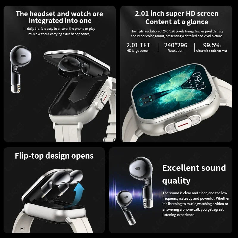 New Smart Watch Men 2 in 1 Earbuds Heart Rate GPS Track TWS Bluetooth Earphone Monitor Play Music Sport Fitness Smartwatch Women