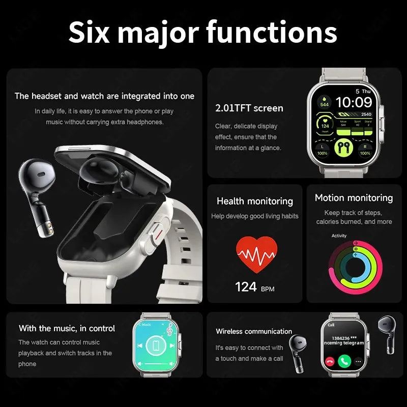 New Smart Watch Men 2 in 1 Earbuds Heart Rate GPS Track TWS Bluetooth Earphone Monitor Play Music Sport Fitness Smartwatch Women
