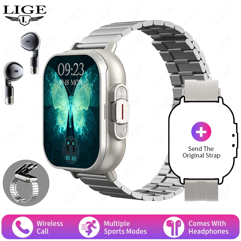 New Smart Watch Men 2 in 1 Earbuds Heart Rate GPS Track TWS Bluetooth Earphone Monitor Play Music Sport Fitness Smartwatch Women