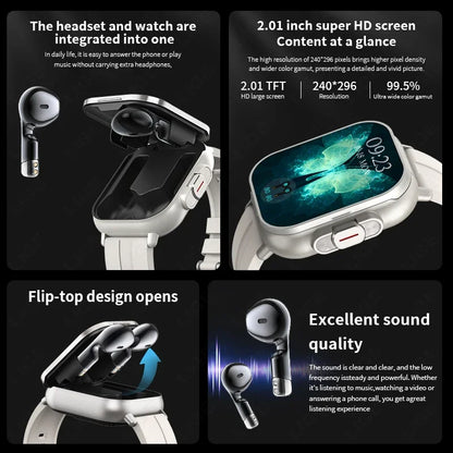 New Smart Watch Men 2 in 1 Earbuds Heart Rate GPS Track TWS Bluetooth Earphone Monitor Play Music Sport Fitness Smartwatch Women