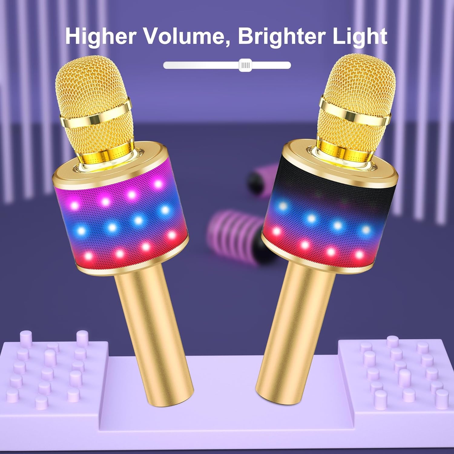 Karaoke Microphone for Kids & Adults - Bluetooth Singing Mic with Disco Lights, Echo Effect, Built-In Speaker Portable for Party Travel Gifts Multipurpose Condenser Microphone Q78(Gold)